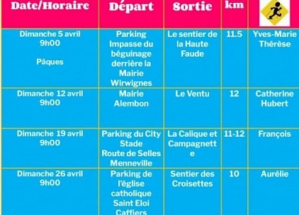 Planning des Pas Calés Avril 2026
